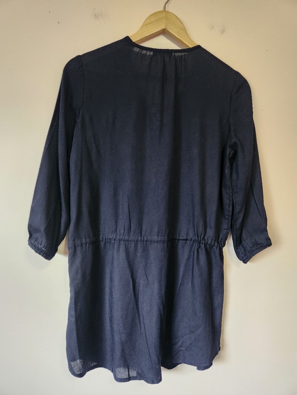 Dynamite Navy Embroidered Boho Tunic Blouse Aztec Print Size S EUC - Picture 3 of 6